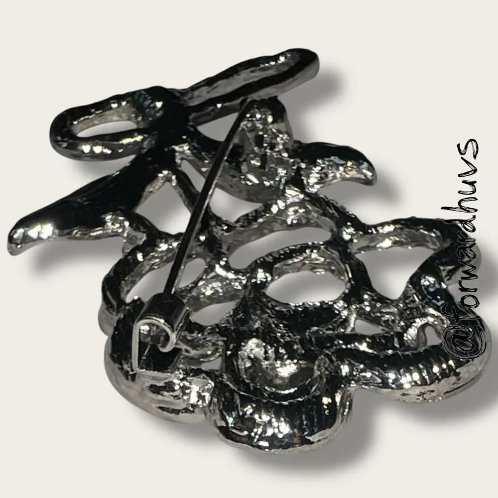 Vintage Silver Tone Rhinestone Flower Brooch